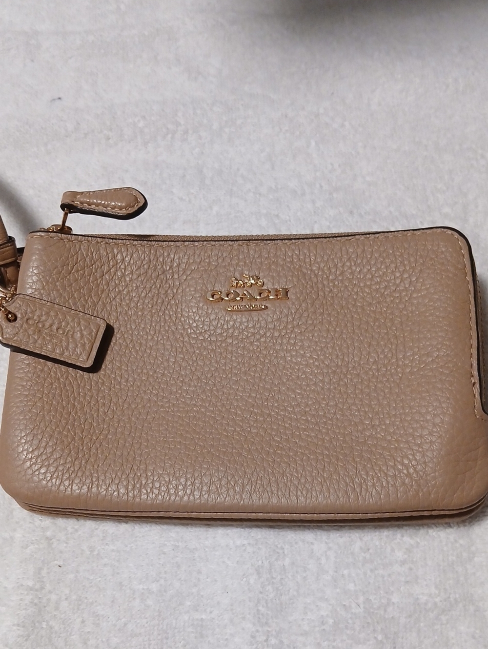 Coach Pebbled Leather Wristlet Clutch - Taupe